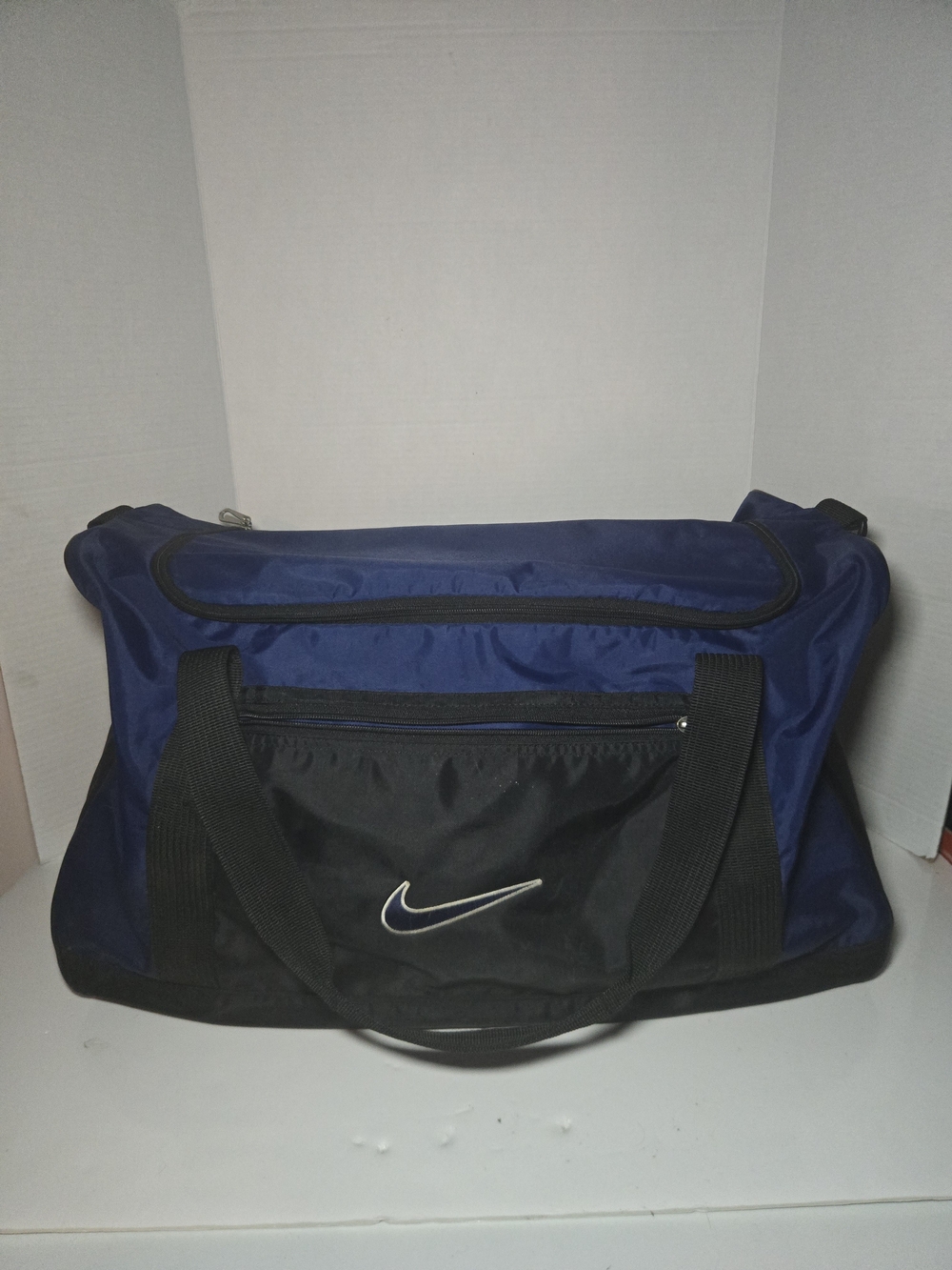 90s Vintage Nike Blue and Black Sport Duffel with Swoosh